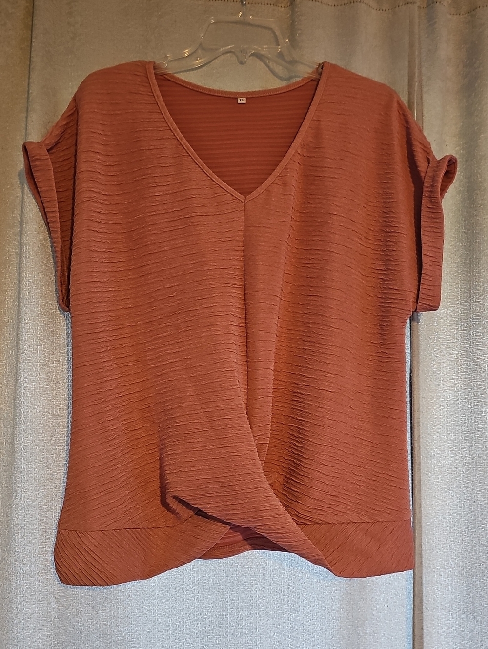 Rust Short-Sleeve V-Neck Wrap Top